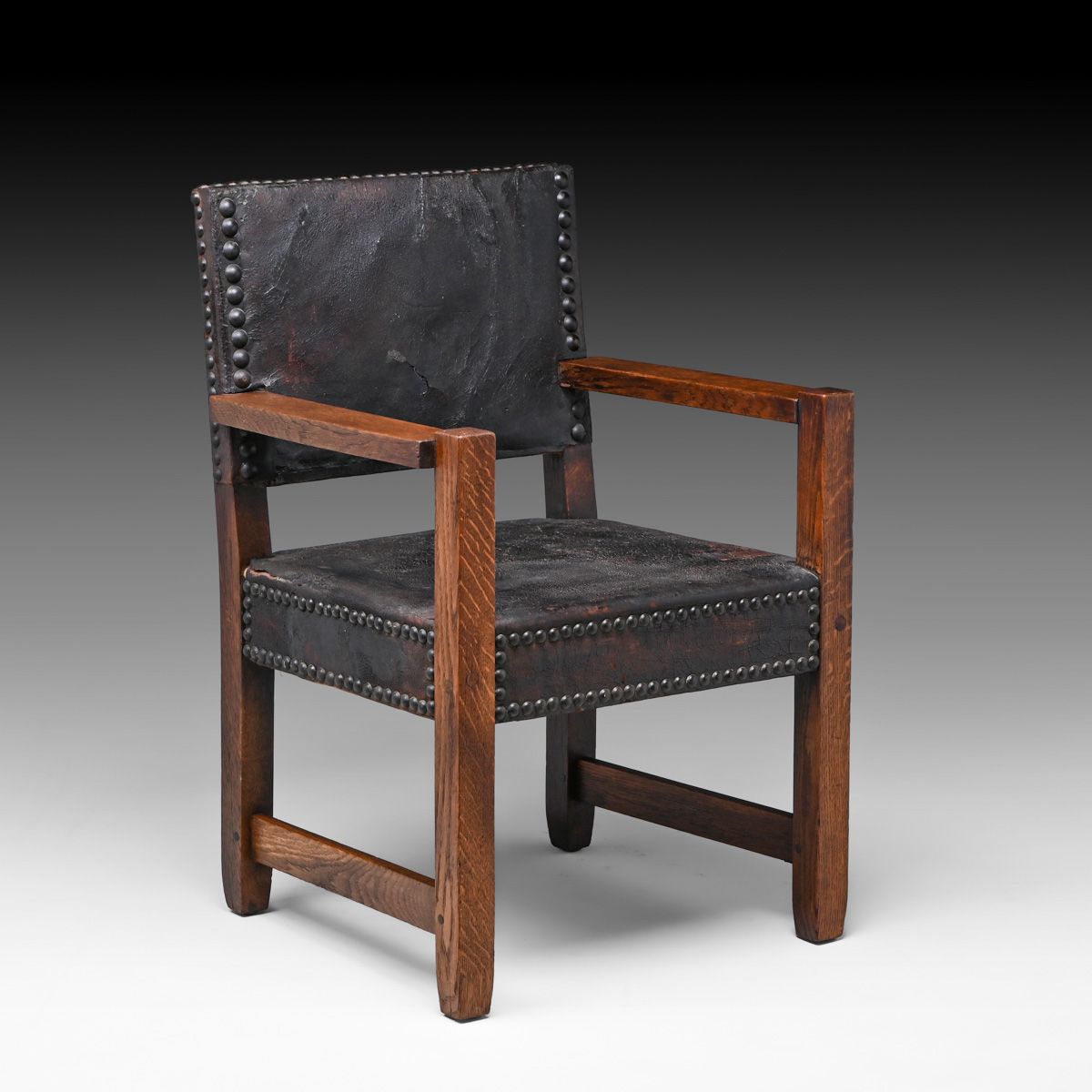 Early Gustav Stickley #2639 Oak Leatherback Armchair c1901-1902