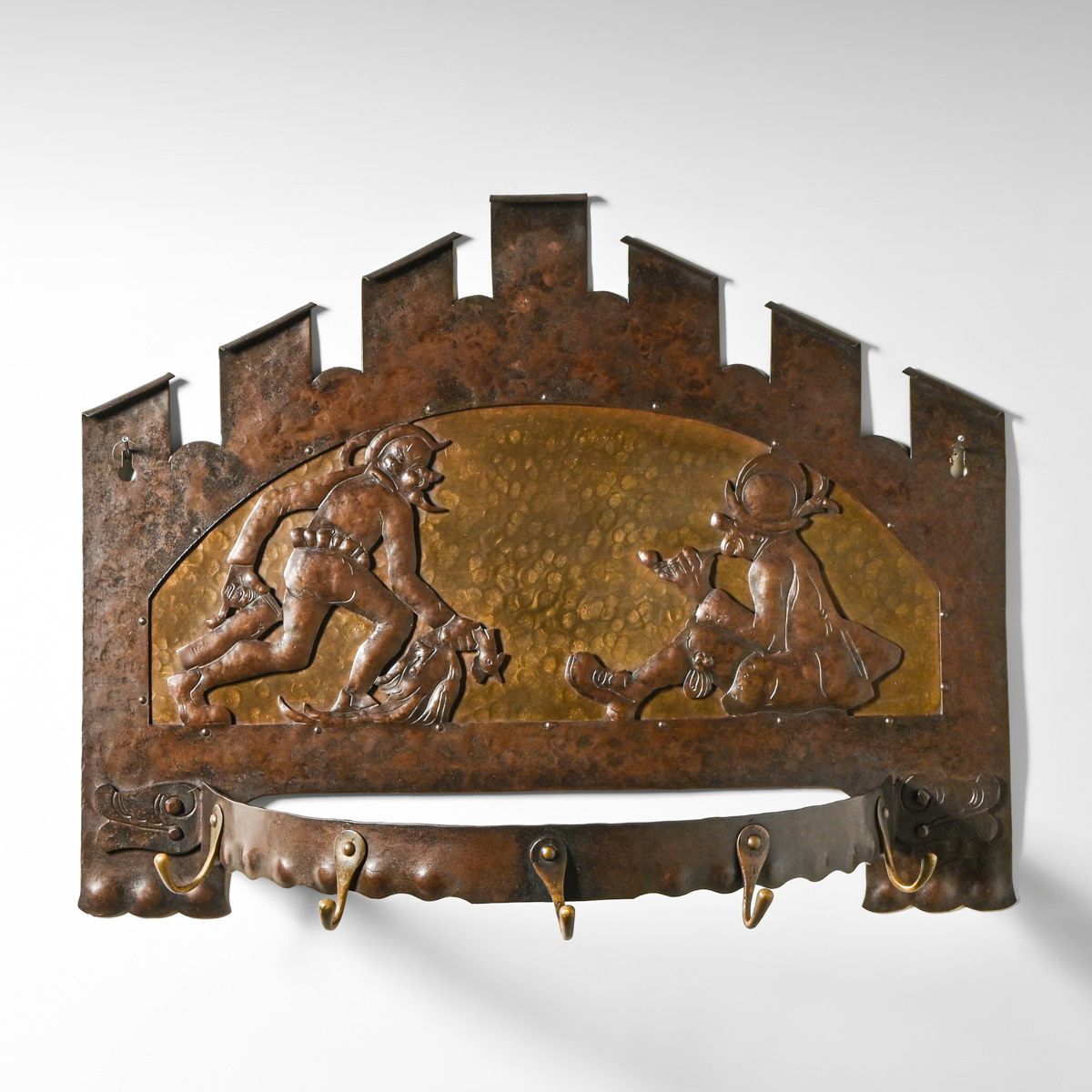Karl Wildhagen - Munich Hand-Forged Iron & Brass Whimsical Beer Mug Rack c1905