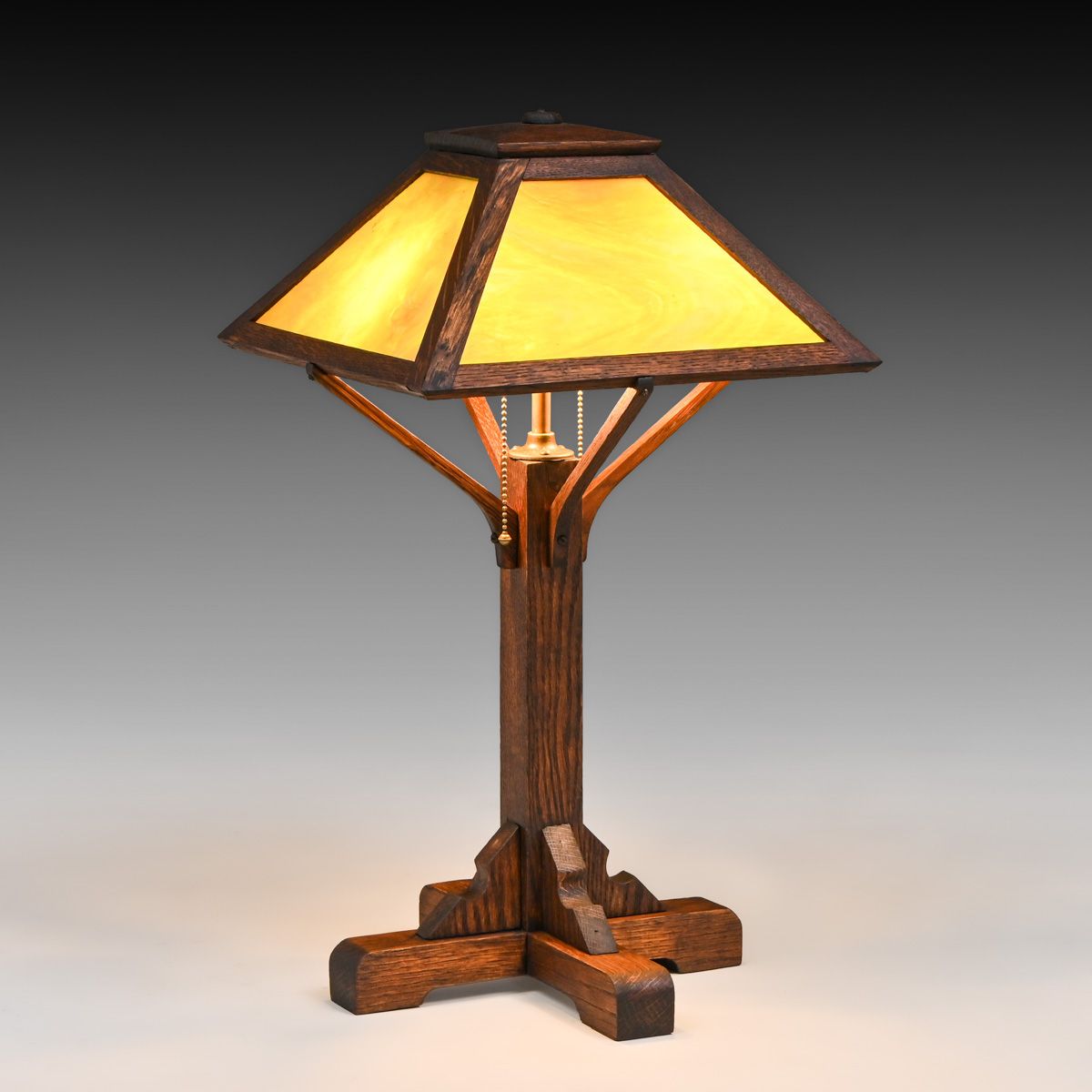 Arts & Crafts Period Oak & Slag Glass Lamp c1910
