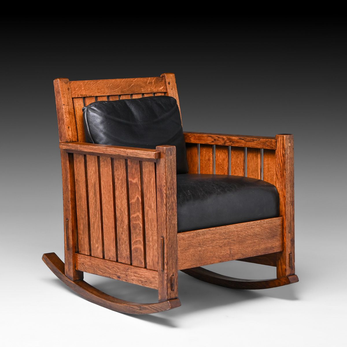 L&JG Stickley #409 Prairie School Oak Slatted Rocker c1905-1907