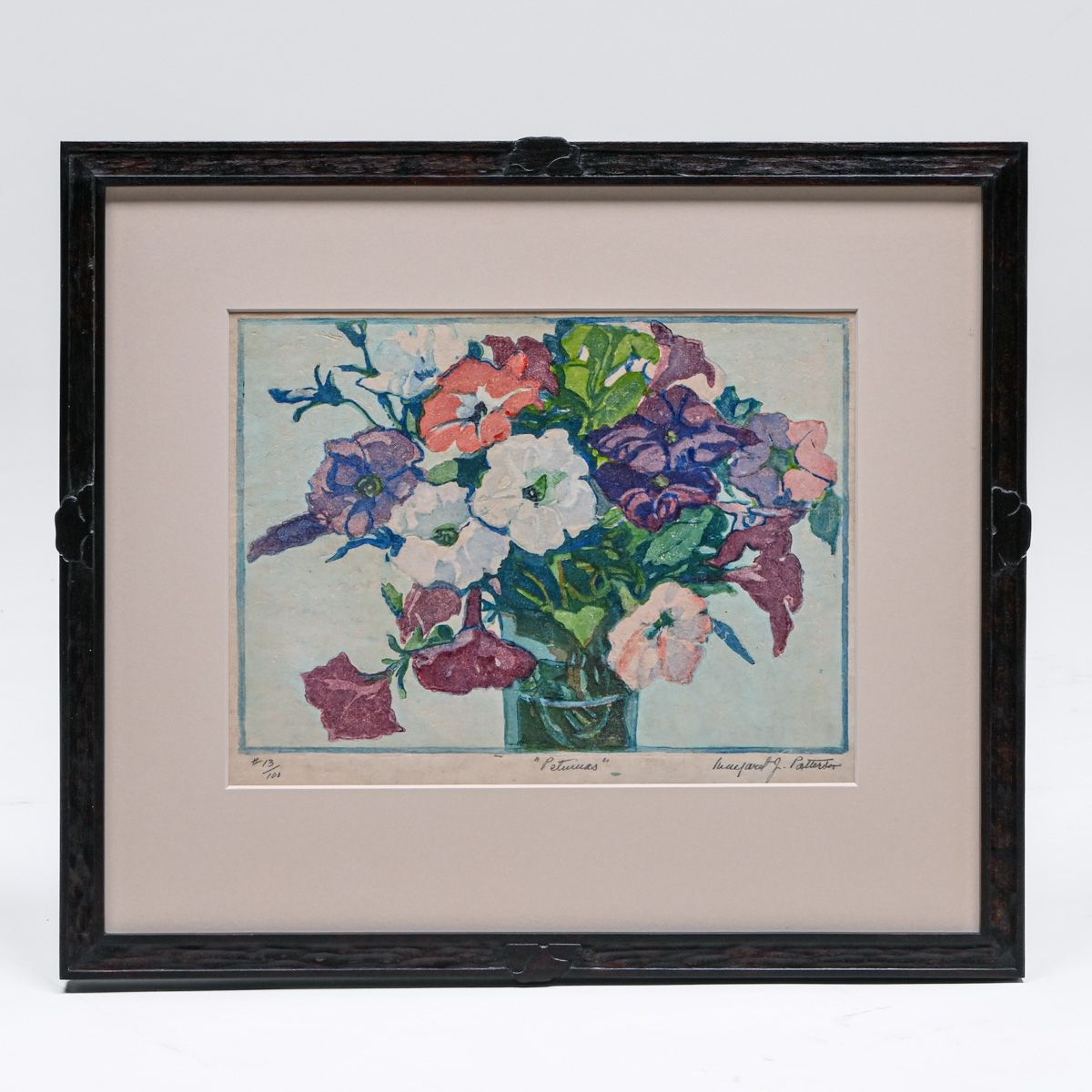 Margaret j. Patterson (1867-1950) Color Woodcut “Petunias” c1920s