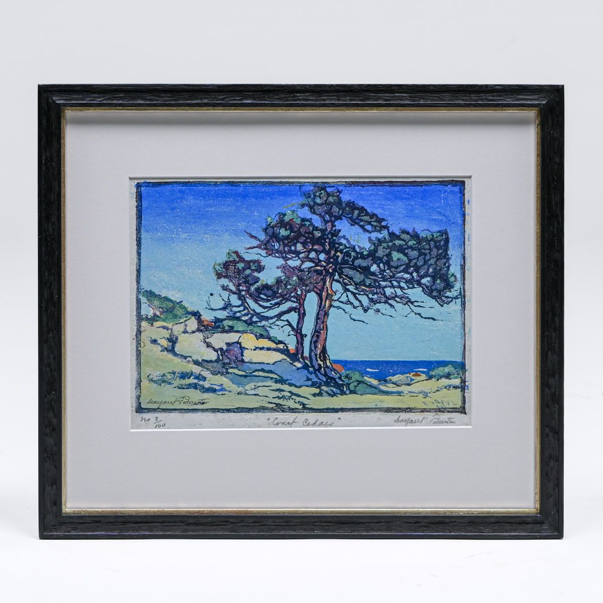 Margaret j. Patterson (1867-1950) Color Woodcut “Coast Cedars” c1920s