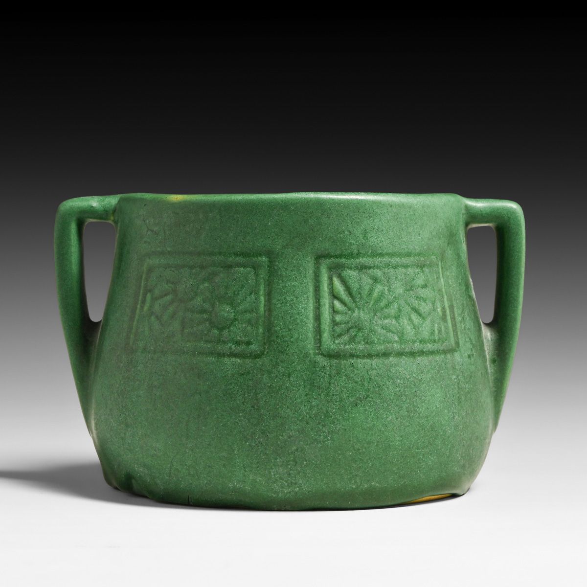 Weller Bedford Small Two-Handled Matte Green Vase c1910s