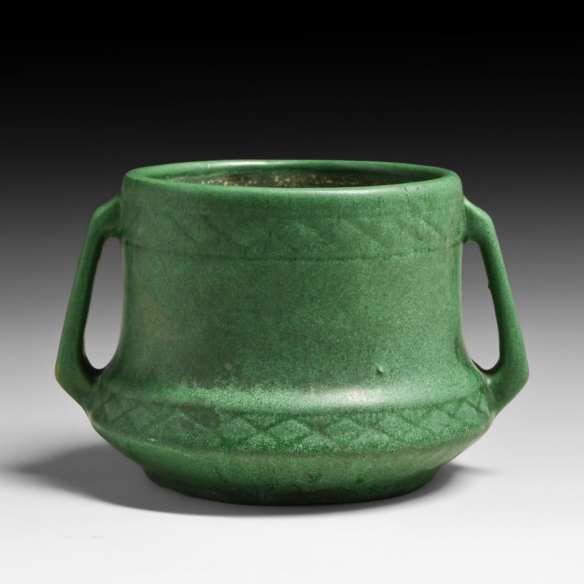 Weller Bedford Small Two-Handled Matte Green Vase c1910s