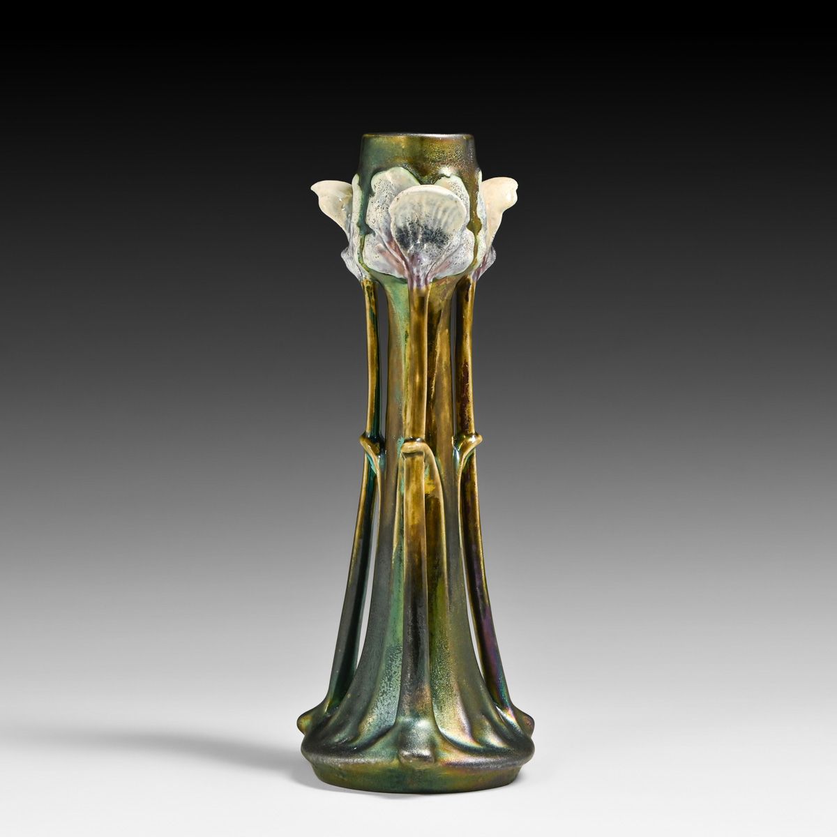 Karl Rudolf Ditmar Heliosine - Austria Iridescent Floral Iris Vase c1905