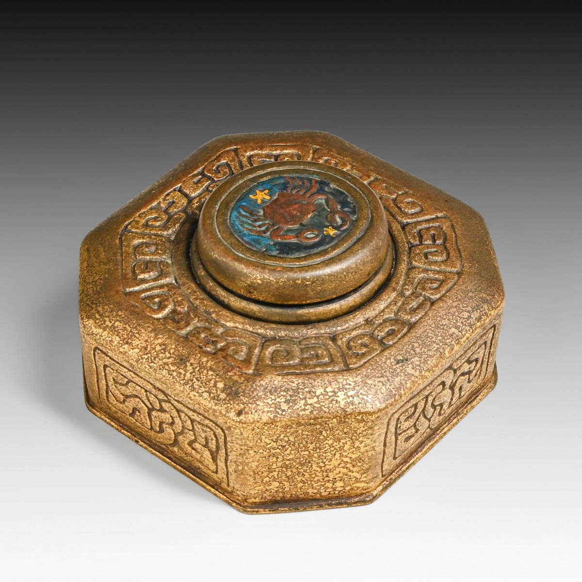 Tiffany Studios #842 Polychrome Crab Gold Dore Inkwell c1910