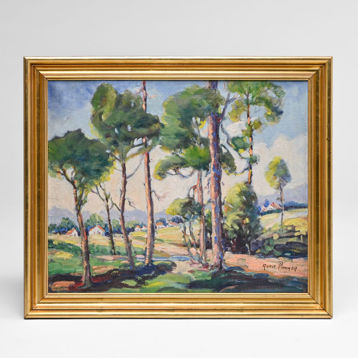 Arrie Elizabeth Plummer (Born 1884) Alabama Painting: Southern Pines & Cottages c1920s
