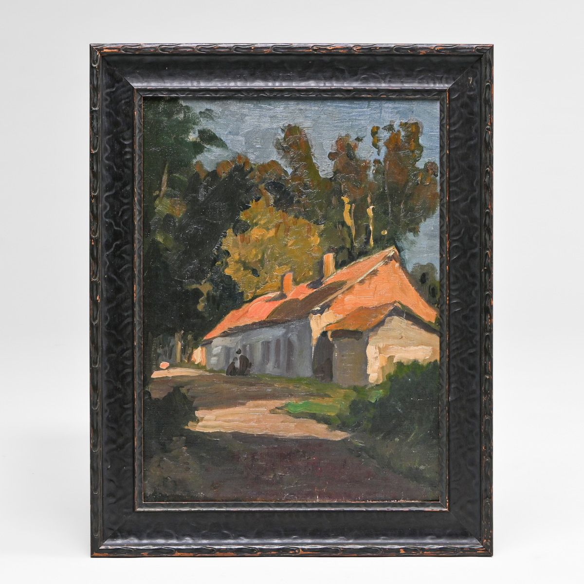 Hans Blum (1858-1942) German Impressionist Painting: The Red-Tiled Cottage c1900s