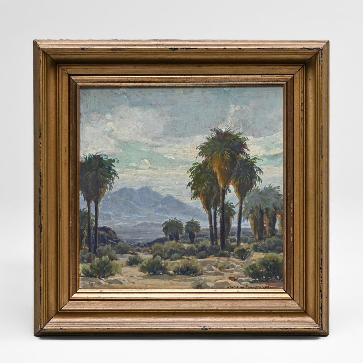 Perry McNeely (1886-1966) Early California Impressionist Desert Painting: Palm Springs Oasis c1920s