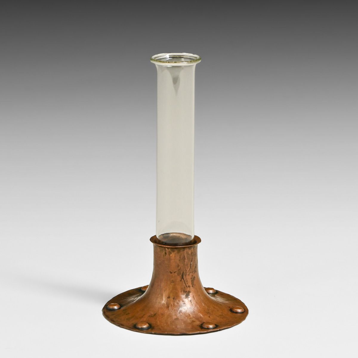 Roycroft Small Hammered Copper Riveted Bud Vase c1910s