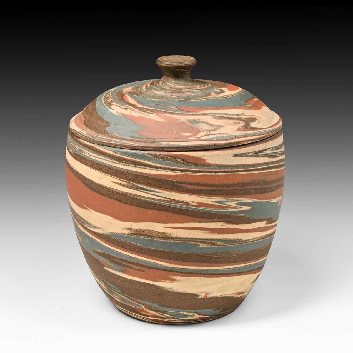 Niloak Pottery Mission Swirl Covered Tobacco Jar c1925