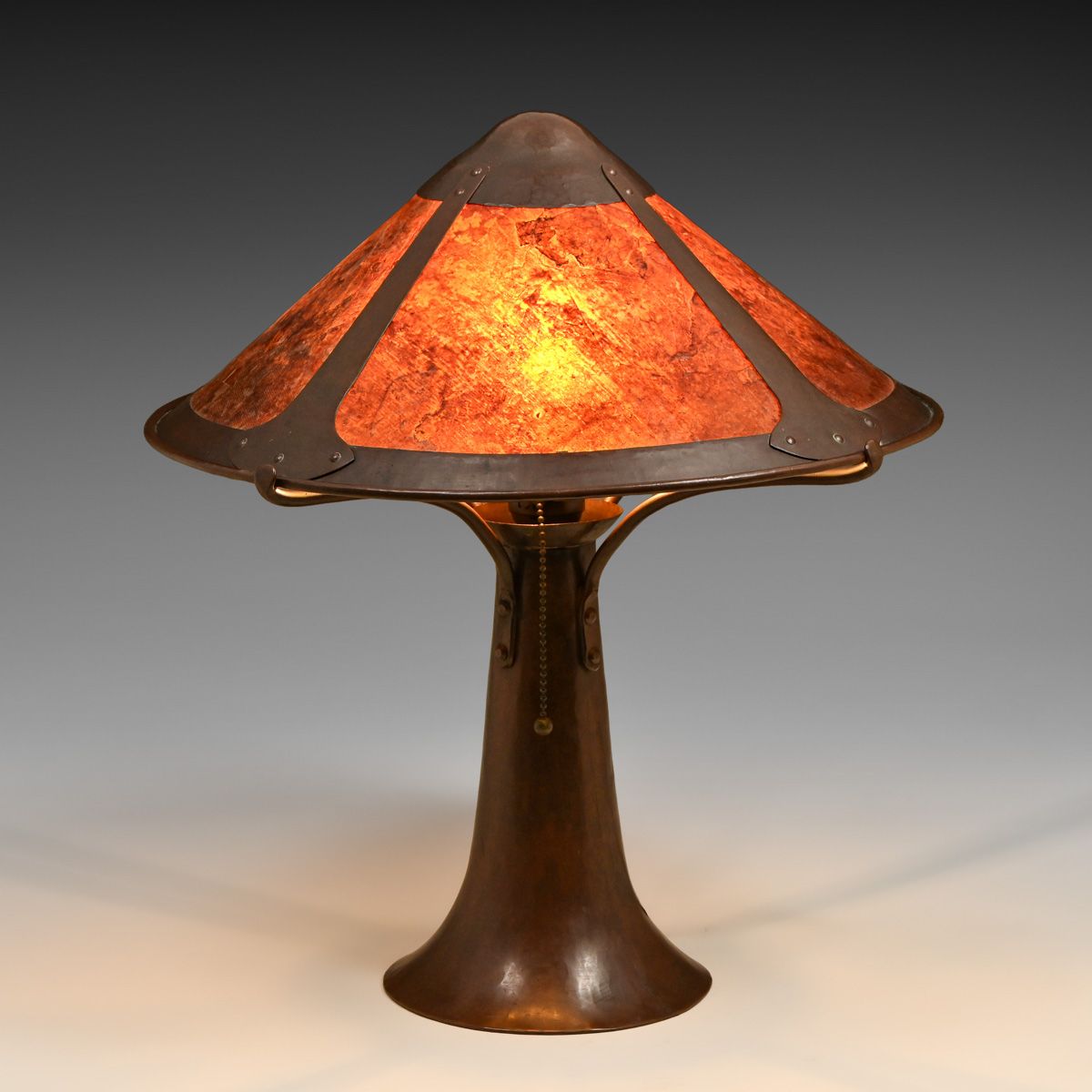 Early Dirk van Erp Hammered Copper & Mica Lamp c1911-1912