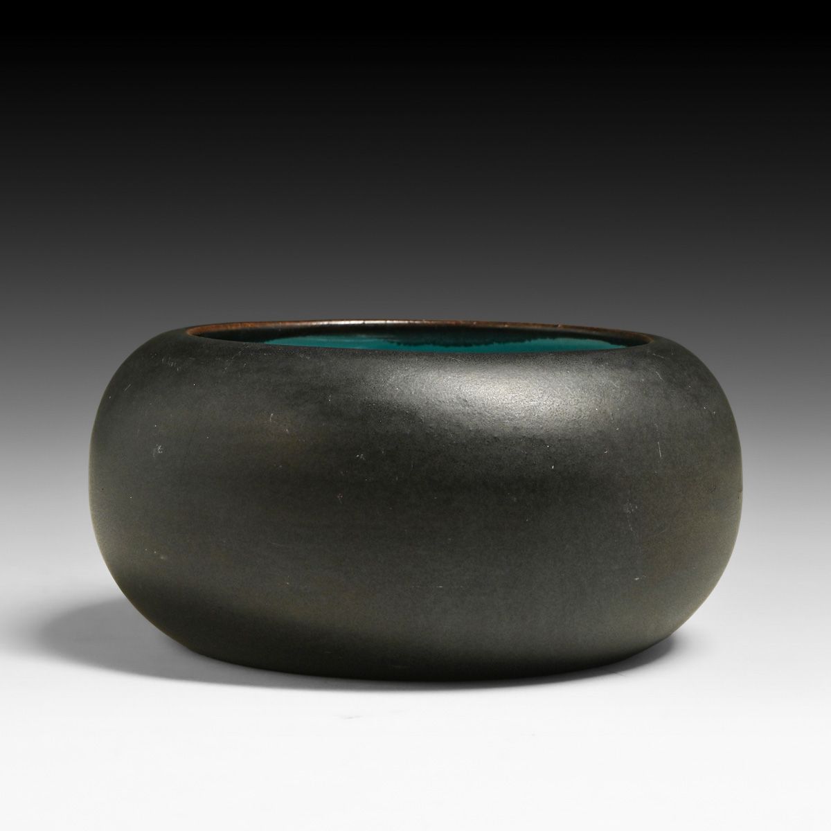 California Faience - Berkeley, CA Matte Black & Turquoise Bowl c1920s