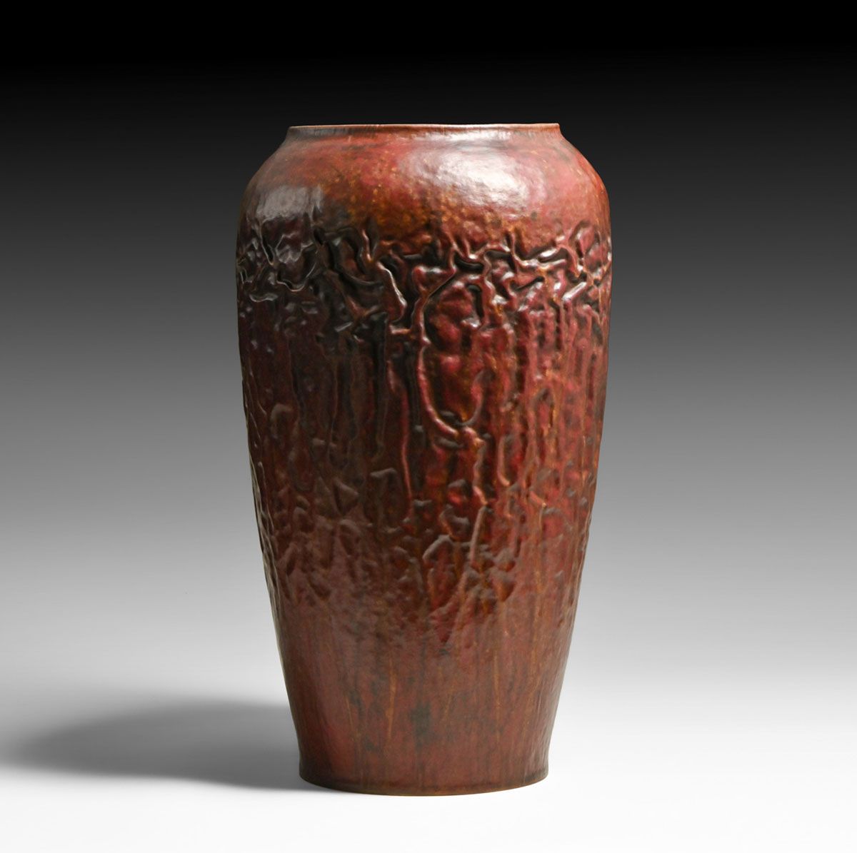 Michael Adams - Aurora Studios Monumental 16.5"h Hammered Copper "Sculpted Curtained Warty" Vase 2017