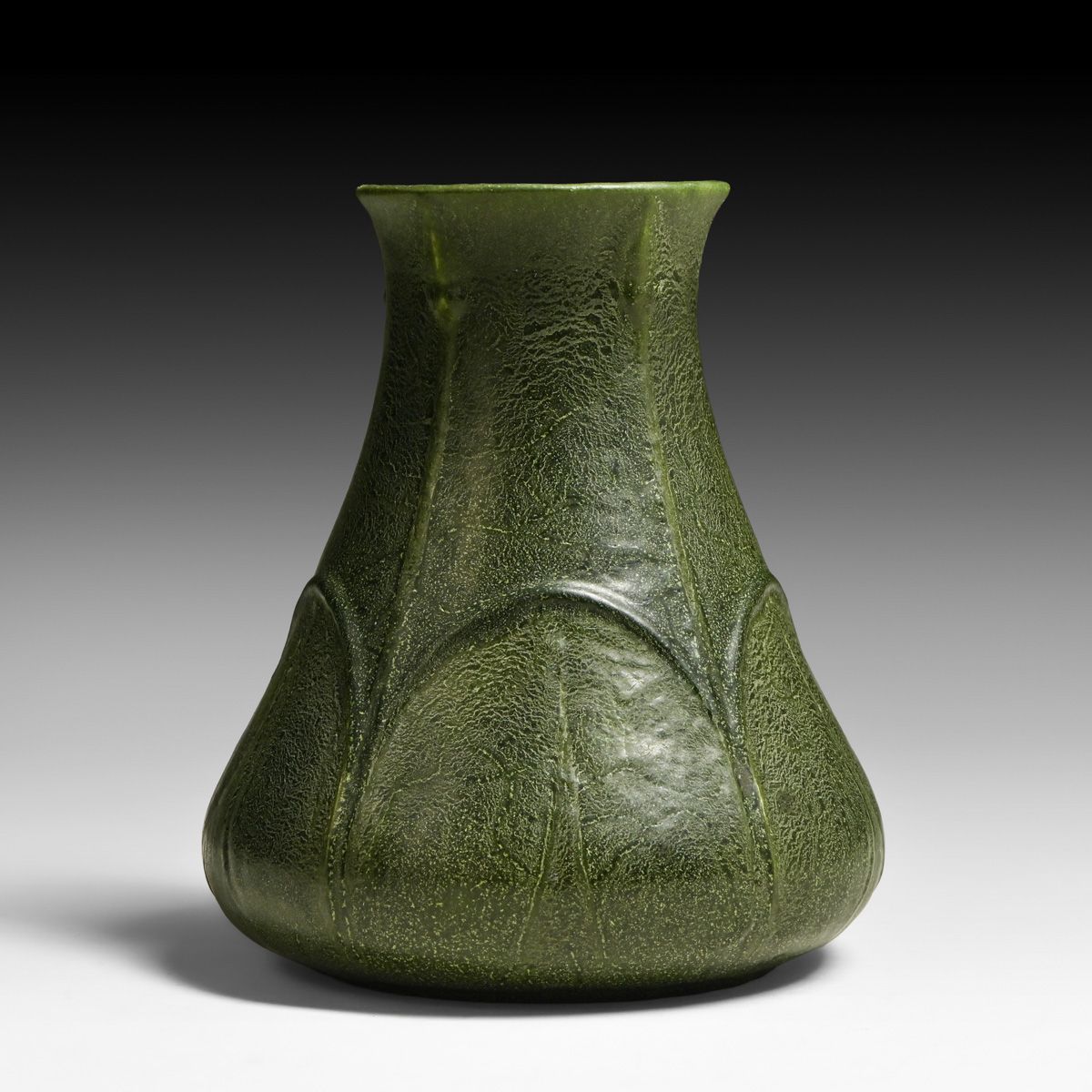 Grueby Pottery Dark Curdled Matte Green Leaves & Buds Vase c1910