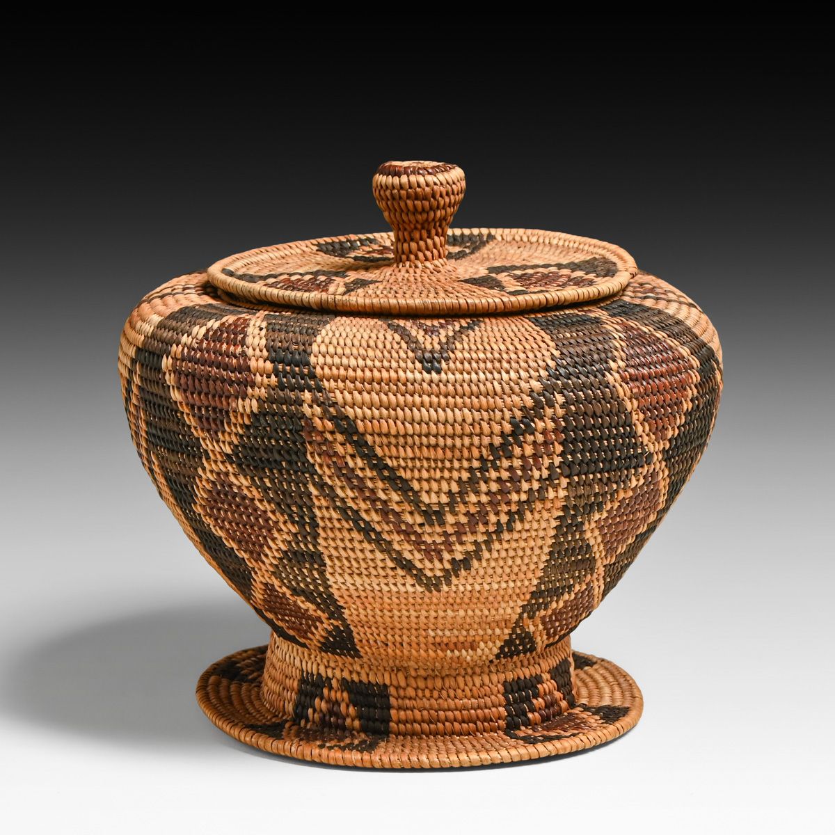 Native American - Yokuts Polychrome Lidded Pedestal Basket c1900-1920