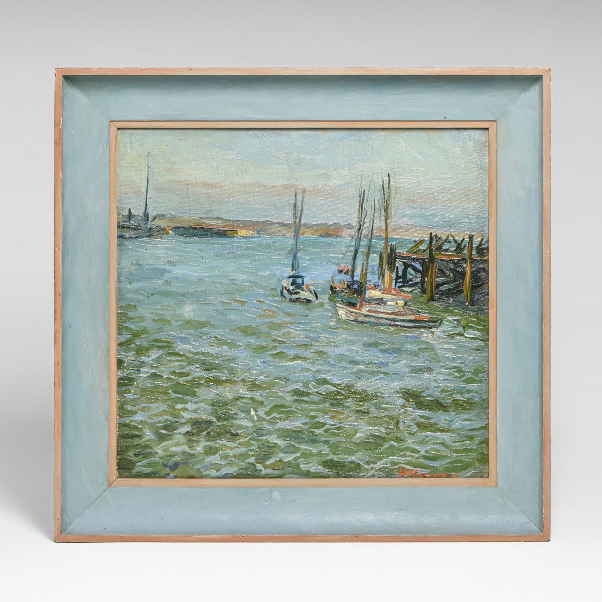Helen Hawley Narozny (1887-1971) Oil Painting "San Diego Fish Pier" c1930s