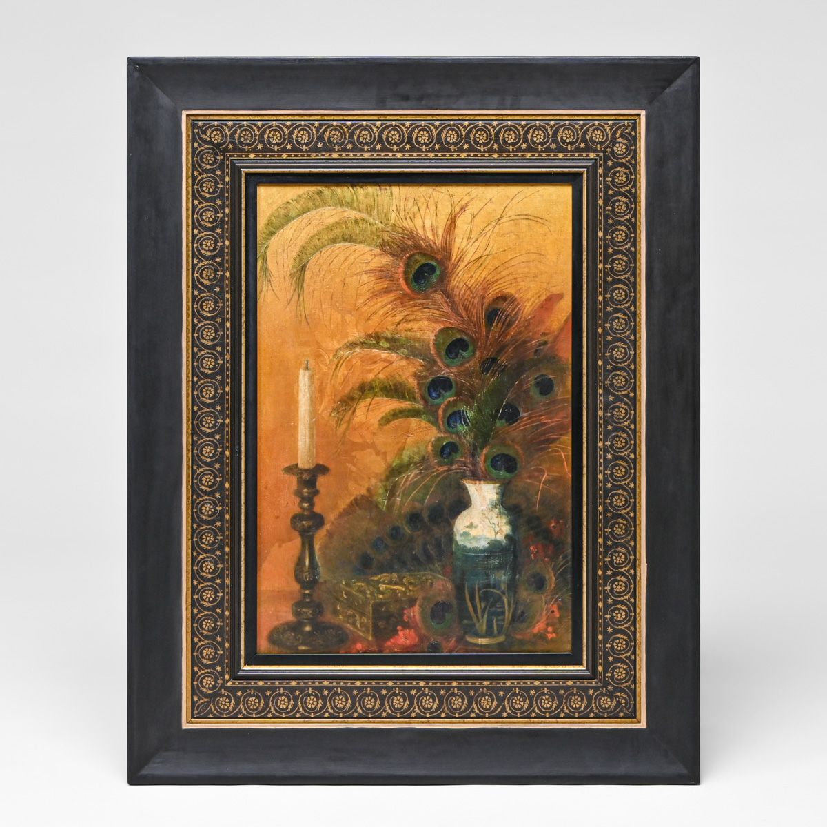 Arts & Crafts Peacock Feather Painting c1905