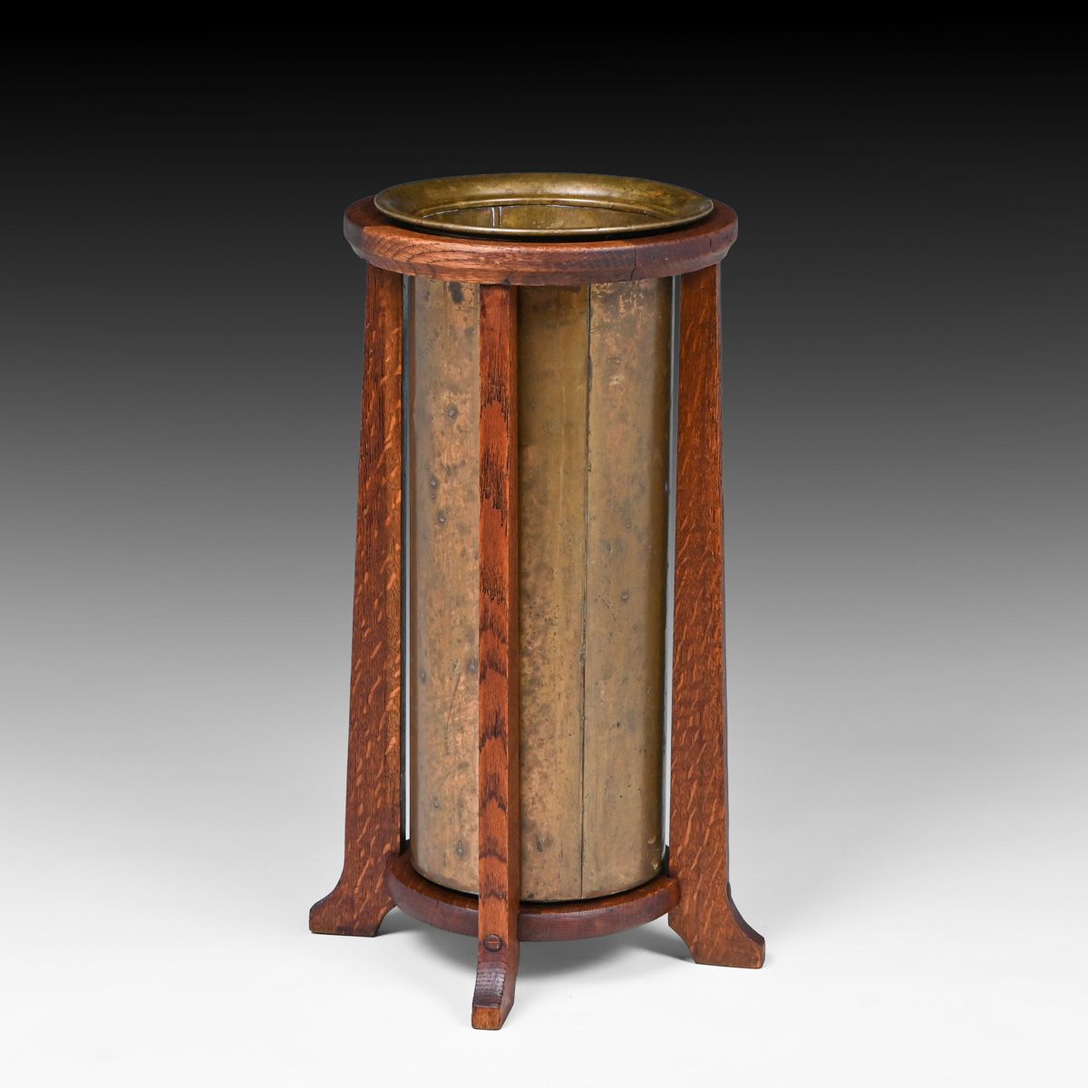 Lakeside Crafts Shop - Sheboygan, WI Oak & Brass Umbrella Stand c1910