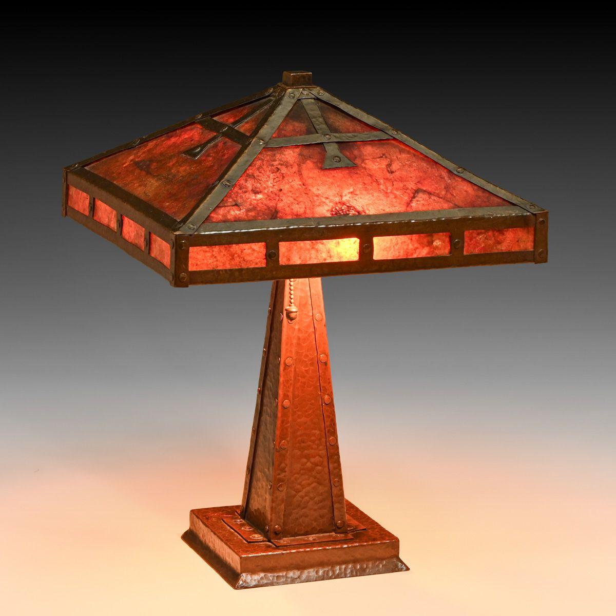 Early Dirk van Erp Influenced Hammered Copper Square Boudoir Lamp c1912