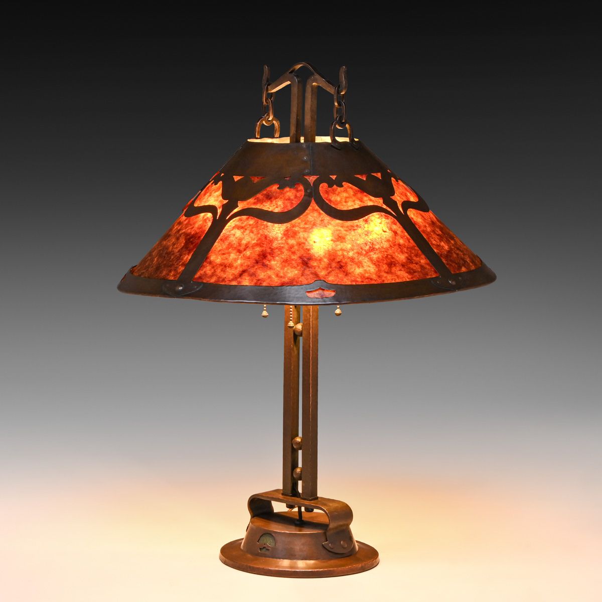 Handel Hammered Copper & Mica Table Lamp c1910