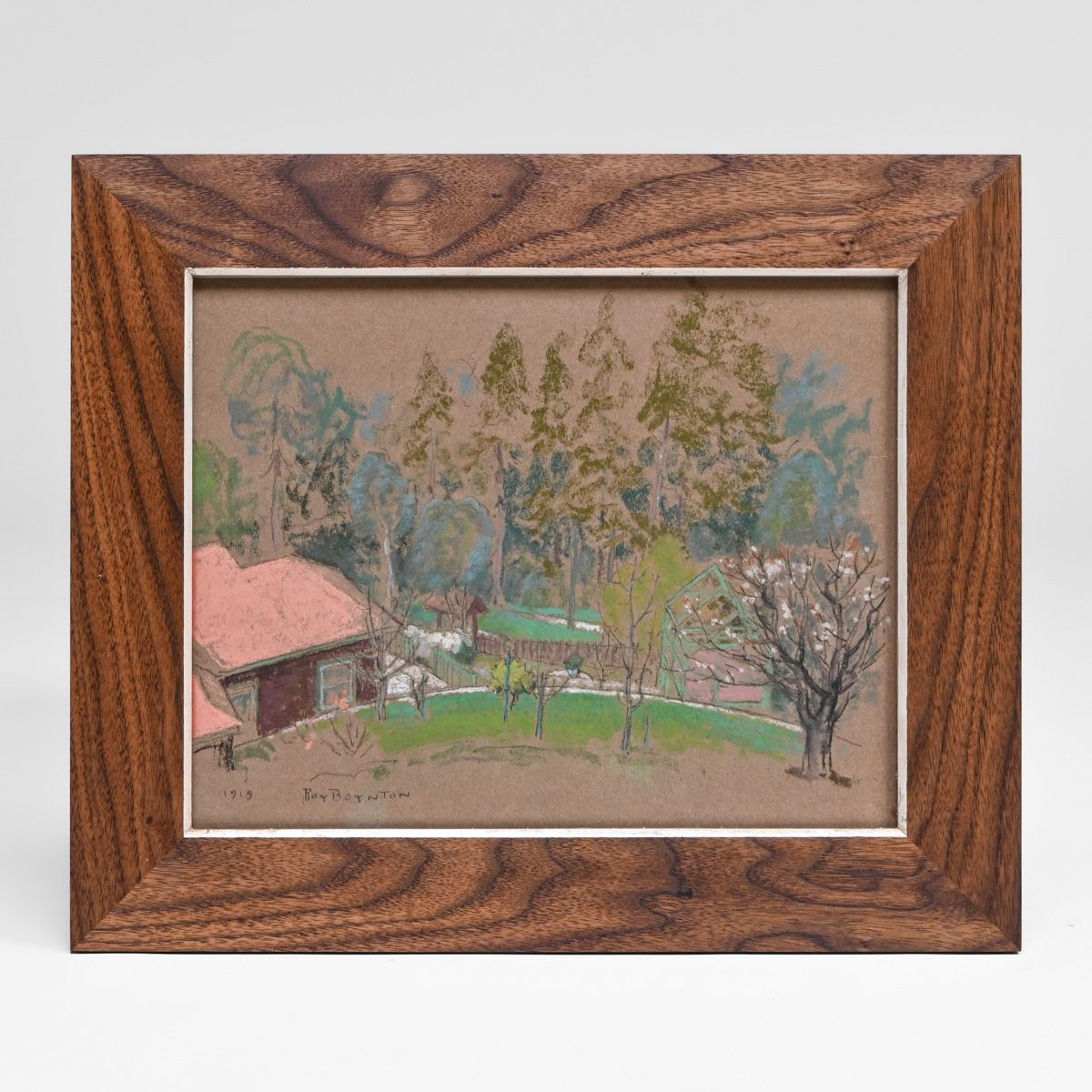 Ray Boynton (1883-1951) Pastel & Charcoal Drawing: Marin Redwoods in Springtime 1919