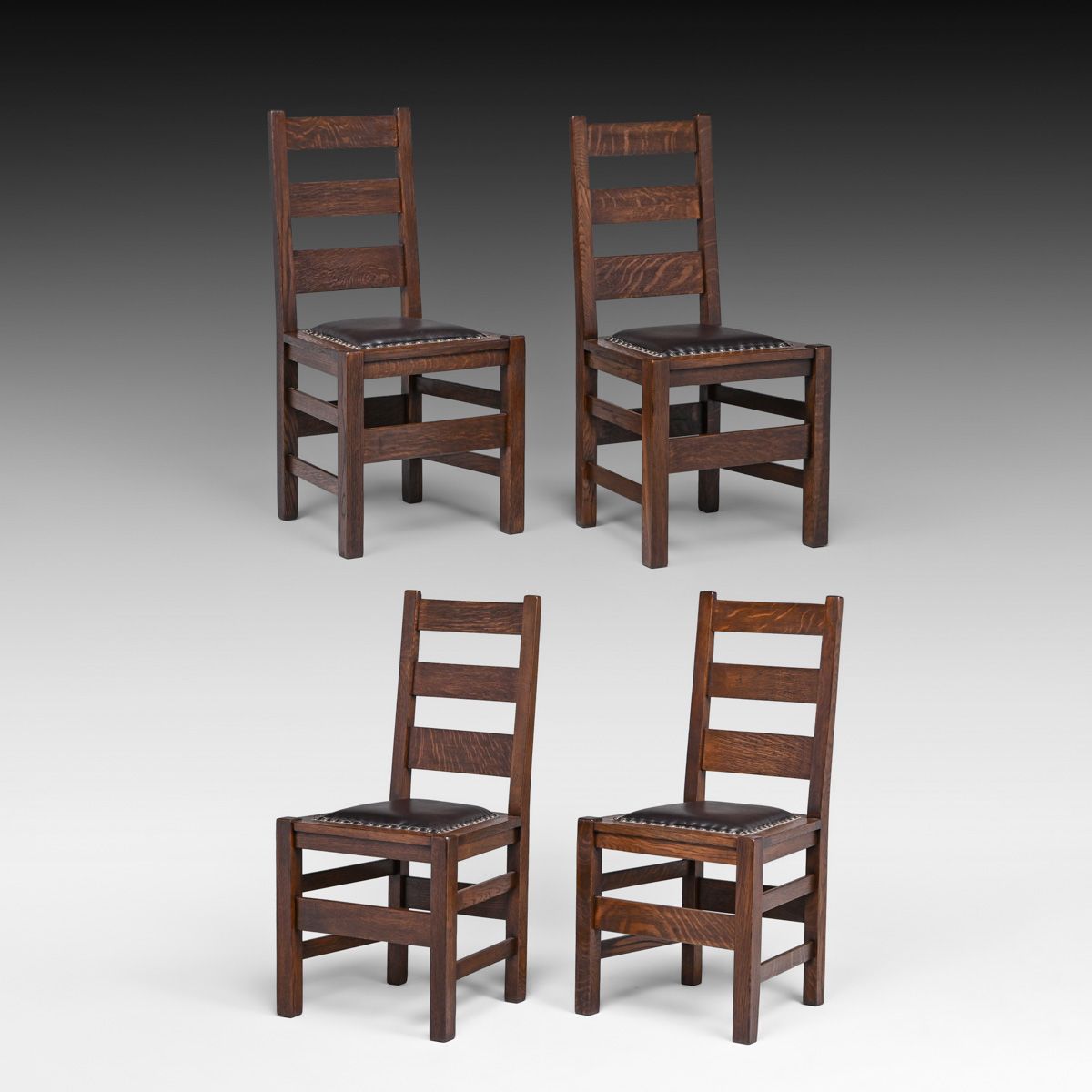 Stickley Brothers Set of 4 Oak Ladder Back Dining Chairs c1910