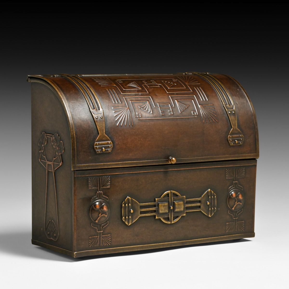 German Jugendstil Secessionist Repousse Copper & Brass Letter Box c1905