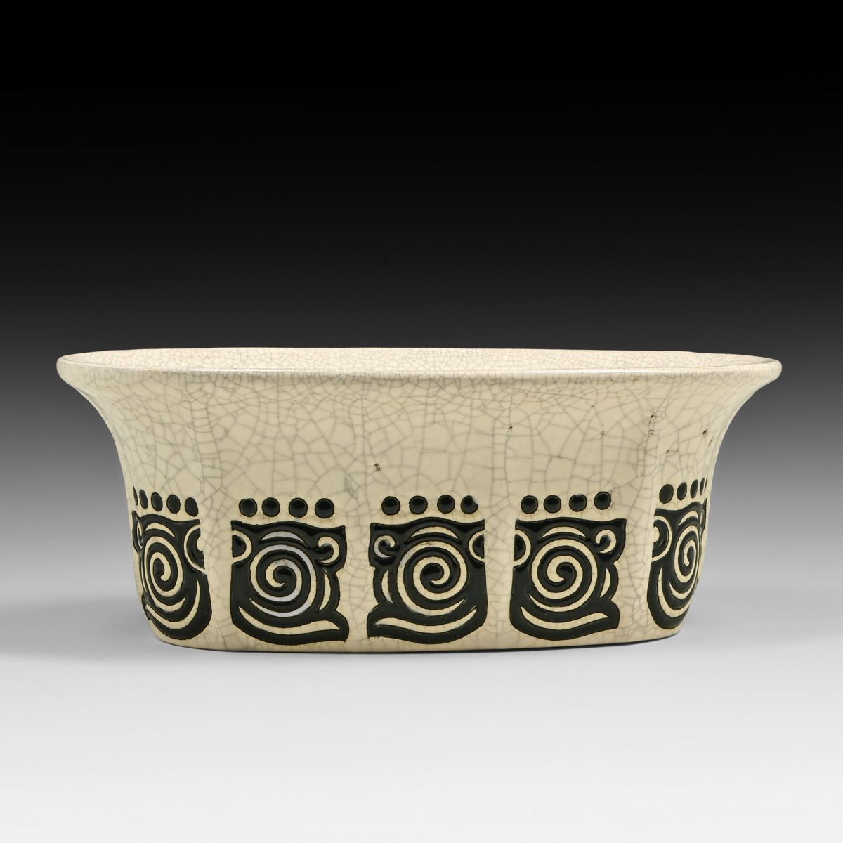 Longwy Primavera French Art Deco Geometric Faience Jardiniere c1920s