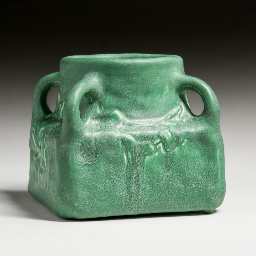 Cambridge Art Pottery Matte Green Four-Handled Vase c1910