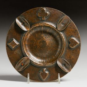 Benedict Studios #185 Hammered Copper Playing Card Ashtray c1910
