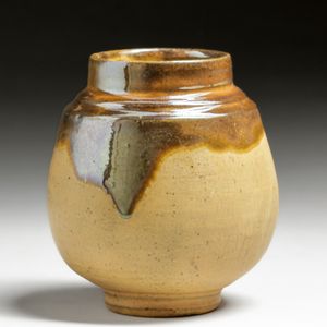 Pewabic Pottery Iridescent Gold & Matte Mustard Vase c1920s