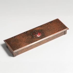 English Arts & Crafts Hammered Copper & Enamel Box c1900s