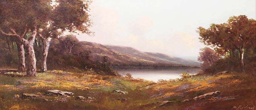 Richard-Detreville-Landscape-Painitng-Oak-Trees-and lake-1
