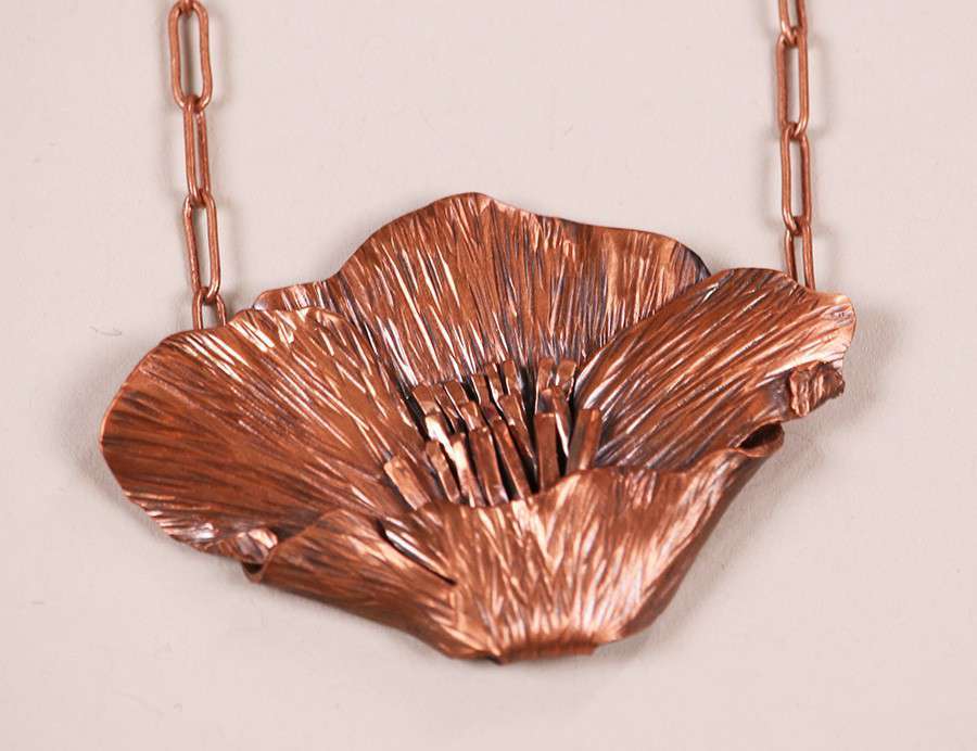 Dianne Ayres Hand Hammered Copper Poppy Necklace