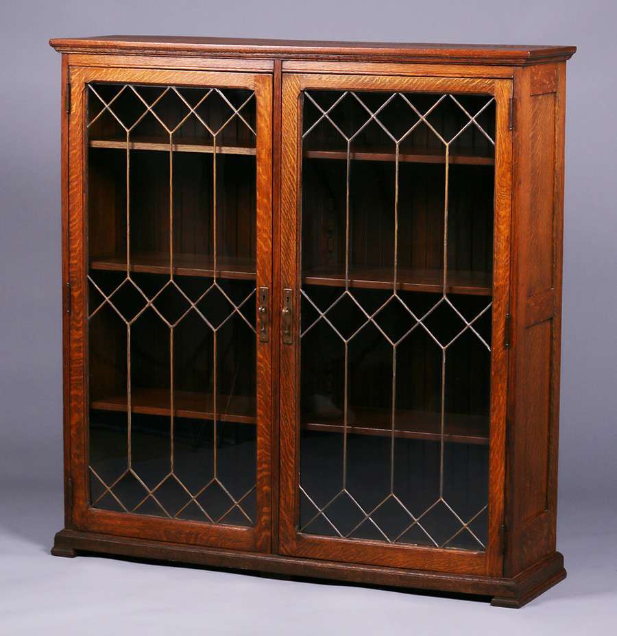Arts Crafts Two Door Leaded Glass Bookcase c1910 California