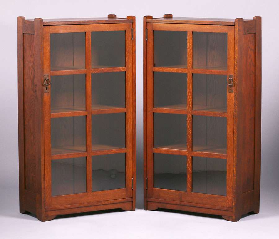 Pair Stickley Brothers Narrow One Door Bookcases California Pair Stickley Brothers Narrow One Door Bookcases