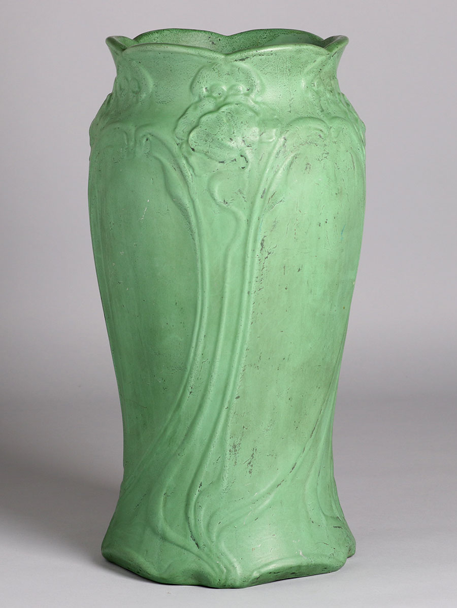 Large Roseville Matte Green Floor Vase California Historical Design