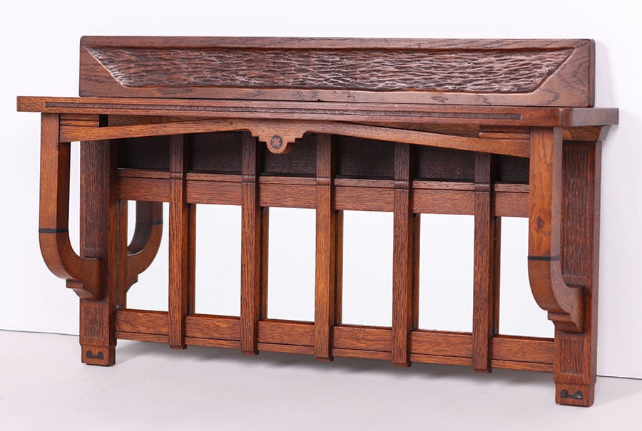 Arts Crafts Oak Hanging Wall Shelf Mirror C1905 California Arts Crafts Oak Hanging Wall Shelf Mirror C1905