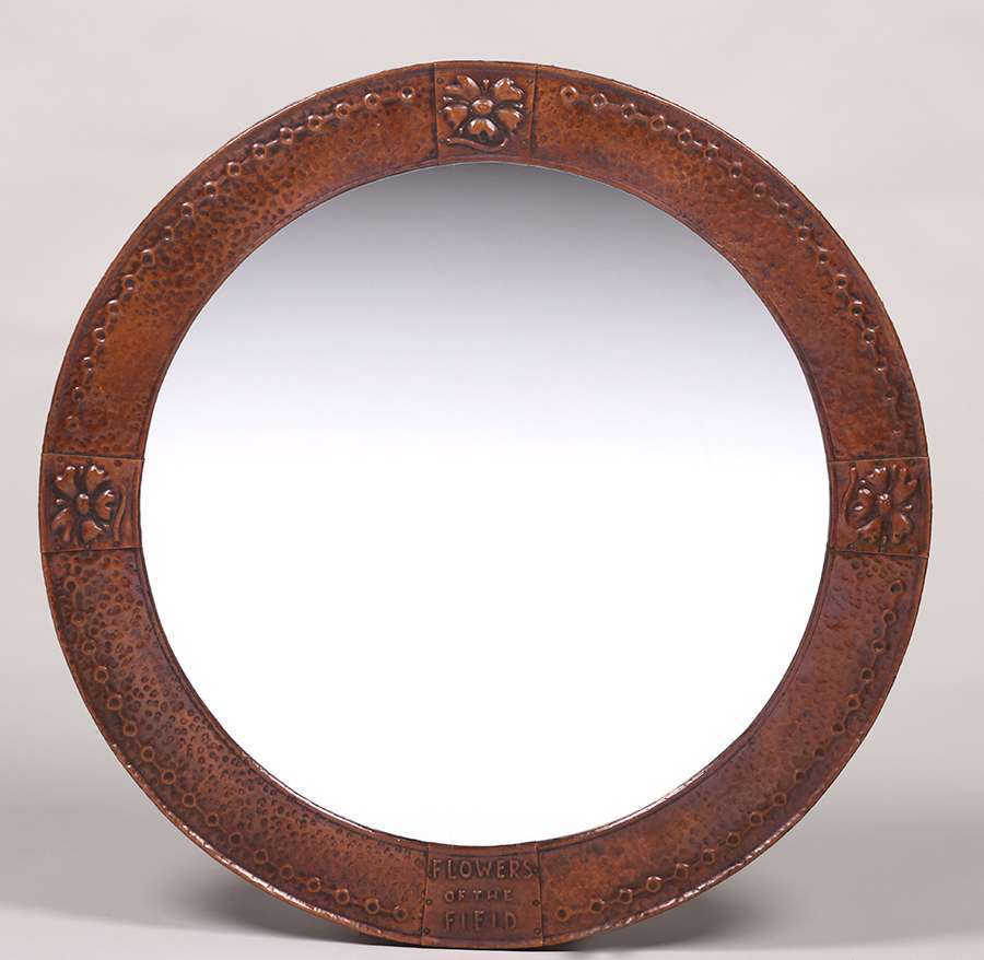 English Arts & Crafts Hammered Copper Mirror c1905 California