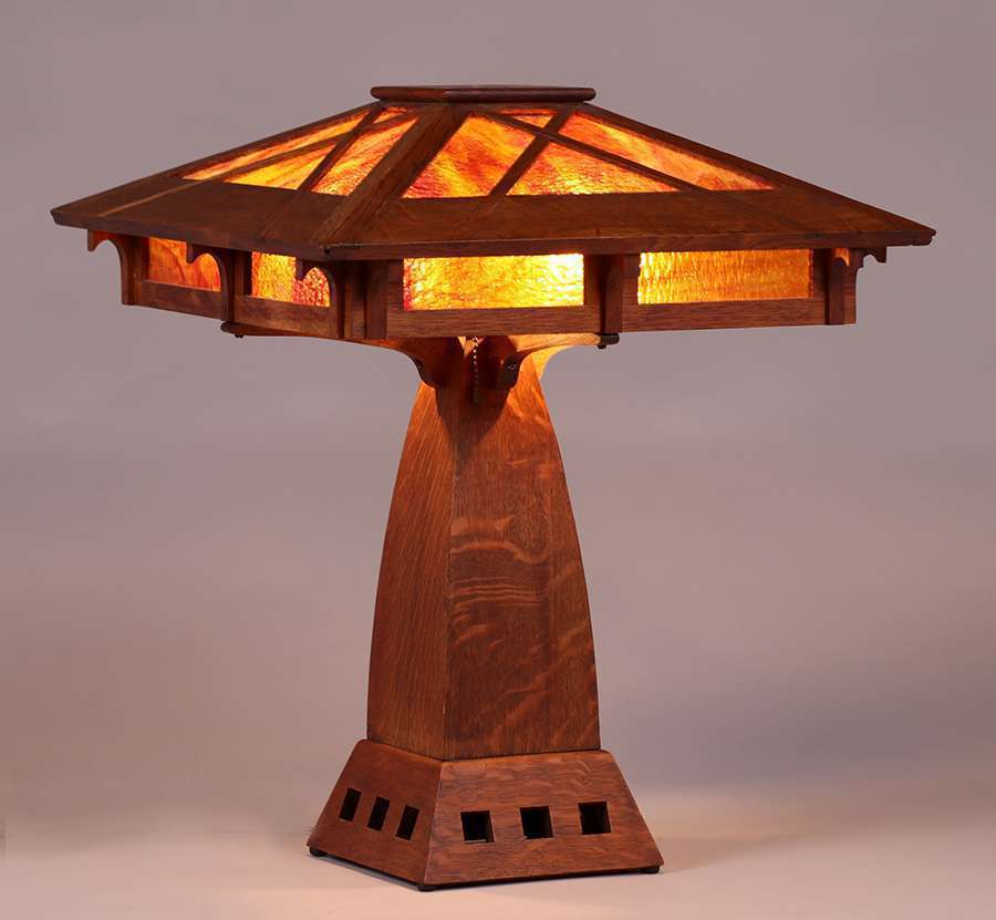 ondergoed Blootstellen zin Peterson Art Furniture Co Oak & Slagglass Lamp c1910 | California  Historical Design