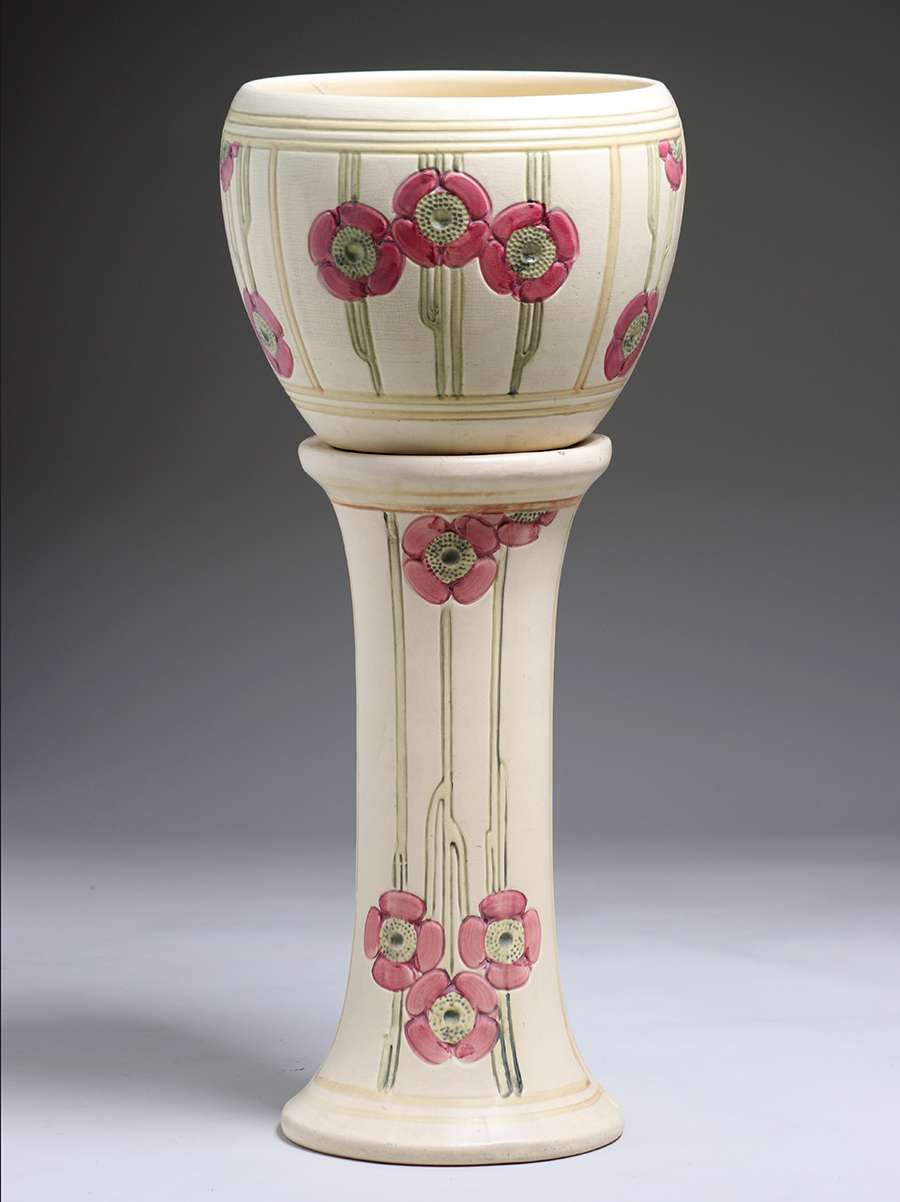 Weller Pottery Flemish Jardiniere & Pedestal California Historical Design