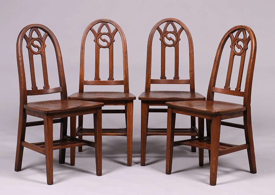 Set of 4 Phoenix Chair Co Sheboygan WI Gothic Chairs c1915 California Historical Design