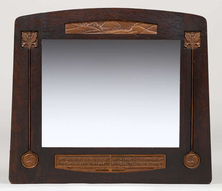 English Arts Crafts Oak Hammered Copper Mirror C1905 Arts Crafts Oak Hammered Copper