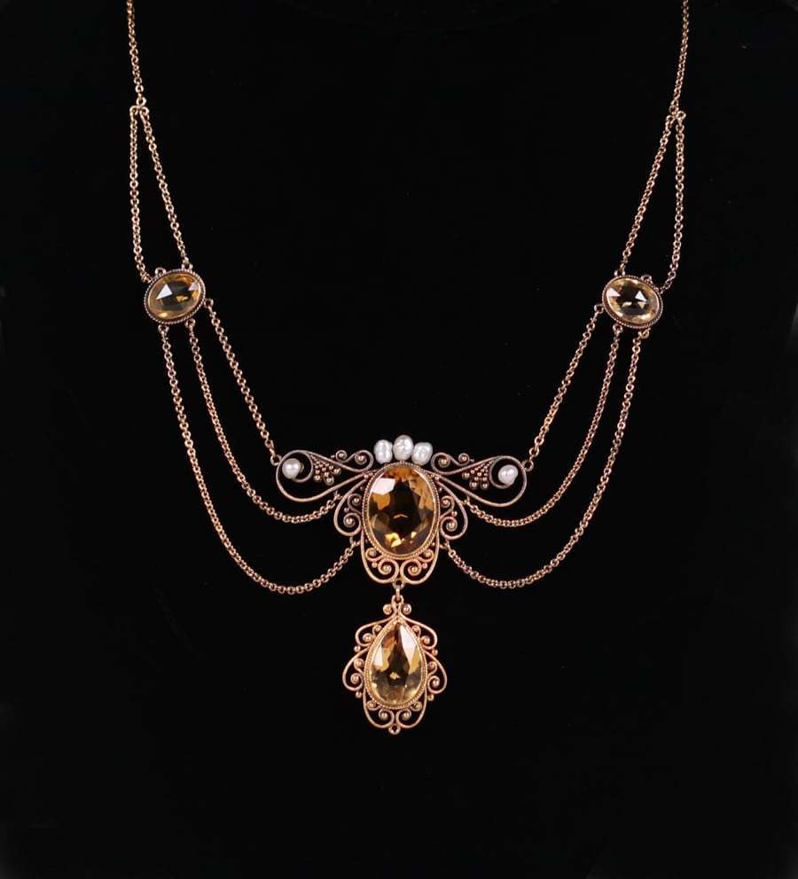 Boston Arts & Crafts 14k Gold Necklace Pearls & Citrines c1905 ...