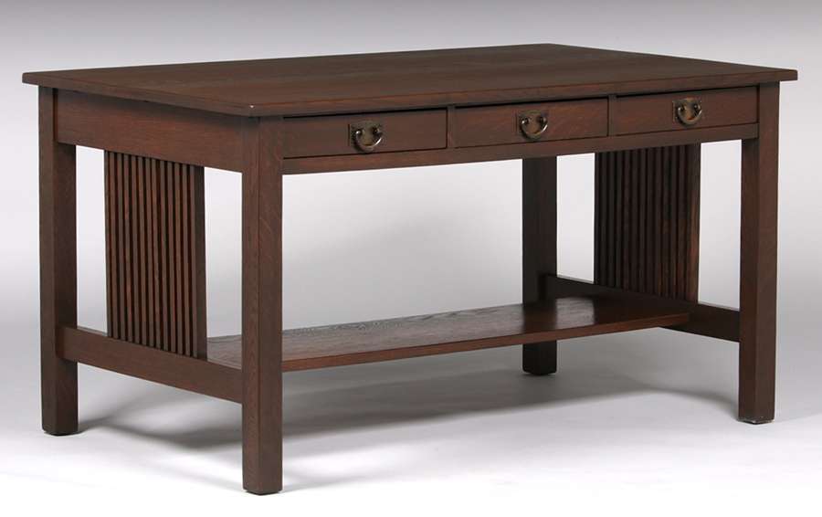 Gustav Stickley Spindled Three Drawer Library Table c1907 1910 California Historical Design