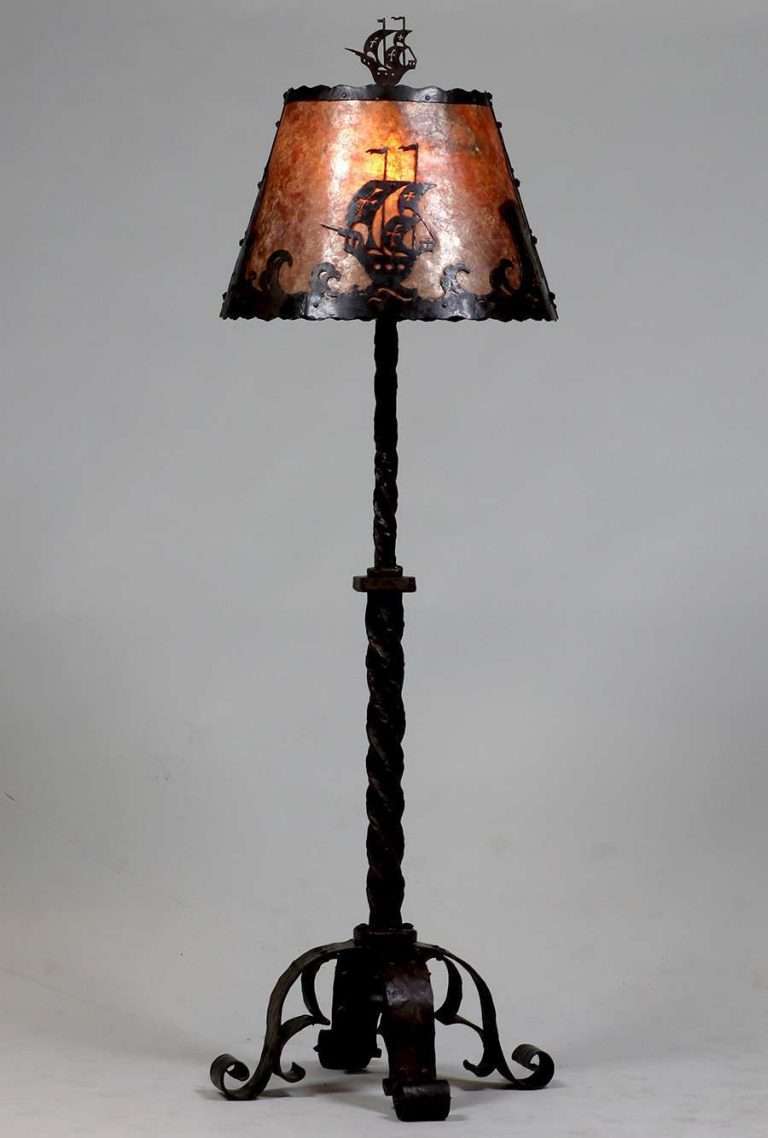 California Historical Design Arts & Crafts Spanish Revival Iron & Mica Floor Lamp