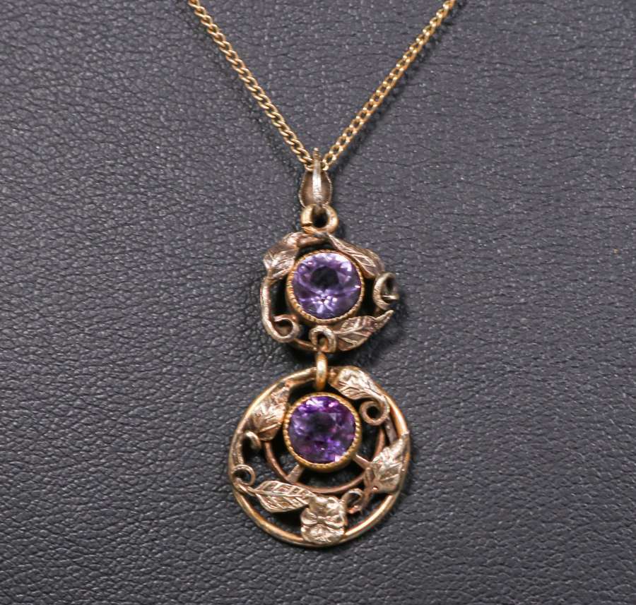 English Arts & Crafts Green Gold & Amethyst Pendant Necklace c1905 ...