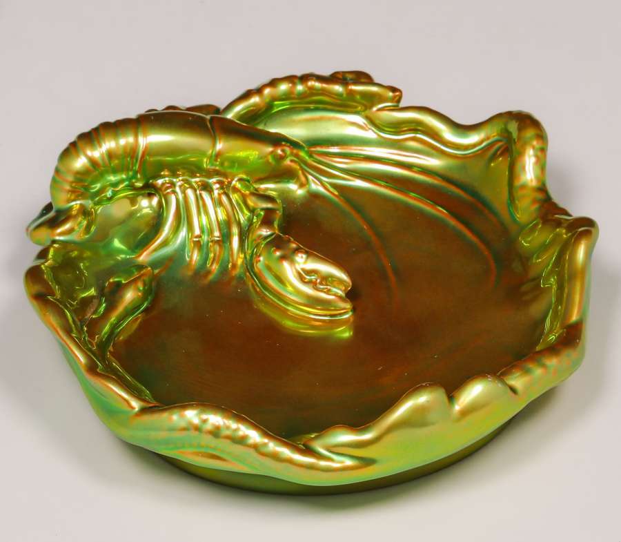 Zsolnay Pottery - Hungary Lobster & Snake Dish c1906 Zsolnay Pottery - Hungary Lobster & Snake Dish c1906