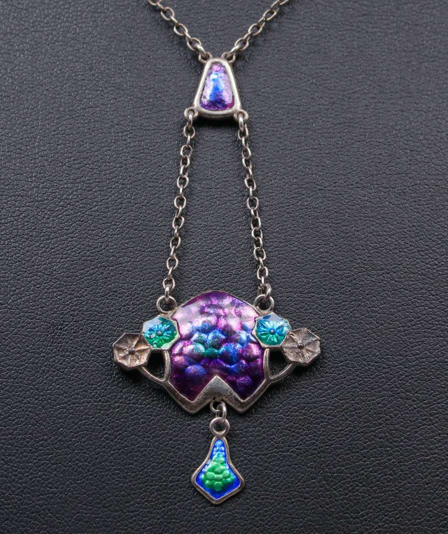 Charles Horner Sterling Silver Enamel Pendant Necklace c1905